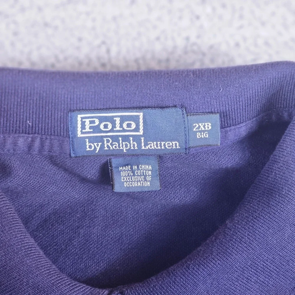 Polo Ralph Lauren Mens 2 XB Big Long Sleeve‎ Polo Shirt Navy Blue